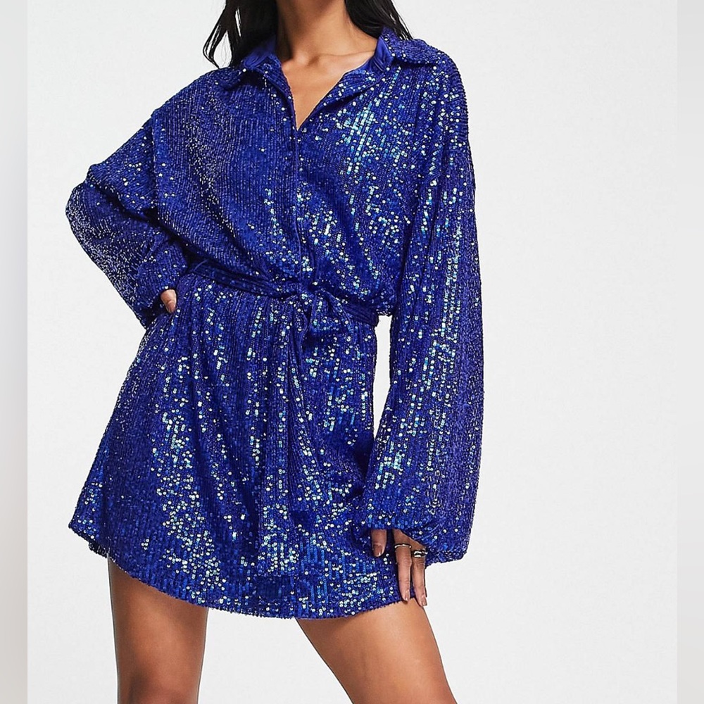 ASOS Oversized Sequin Mini Shirt Dress With Belt